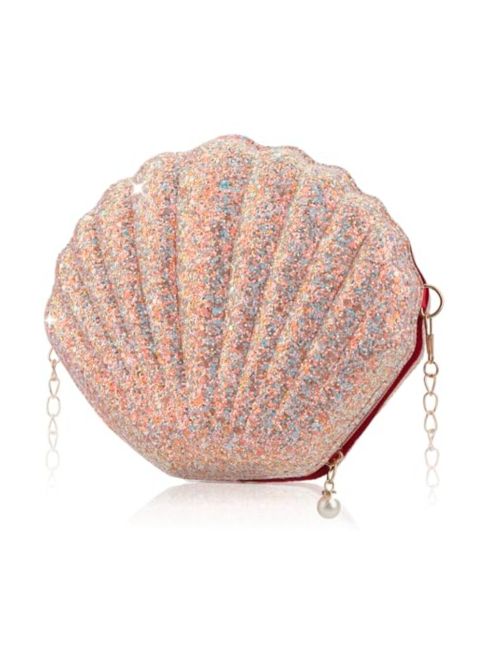Shell Shape Crossbody Purse Glitter Mermaid Seashell Bag Pearl Zipper Clutch